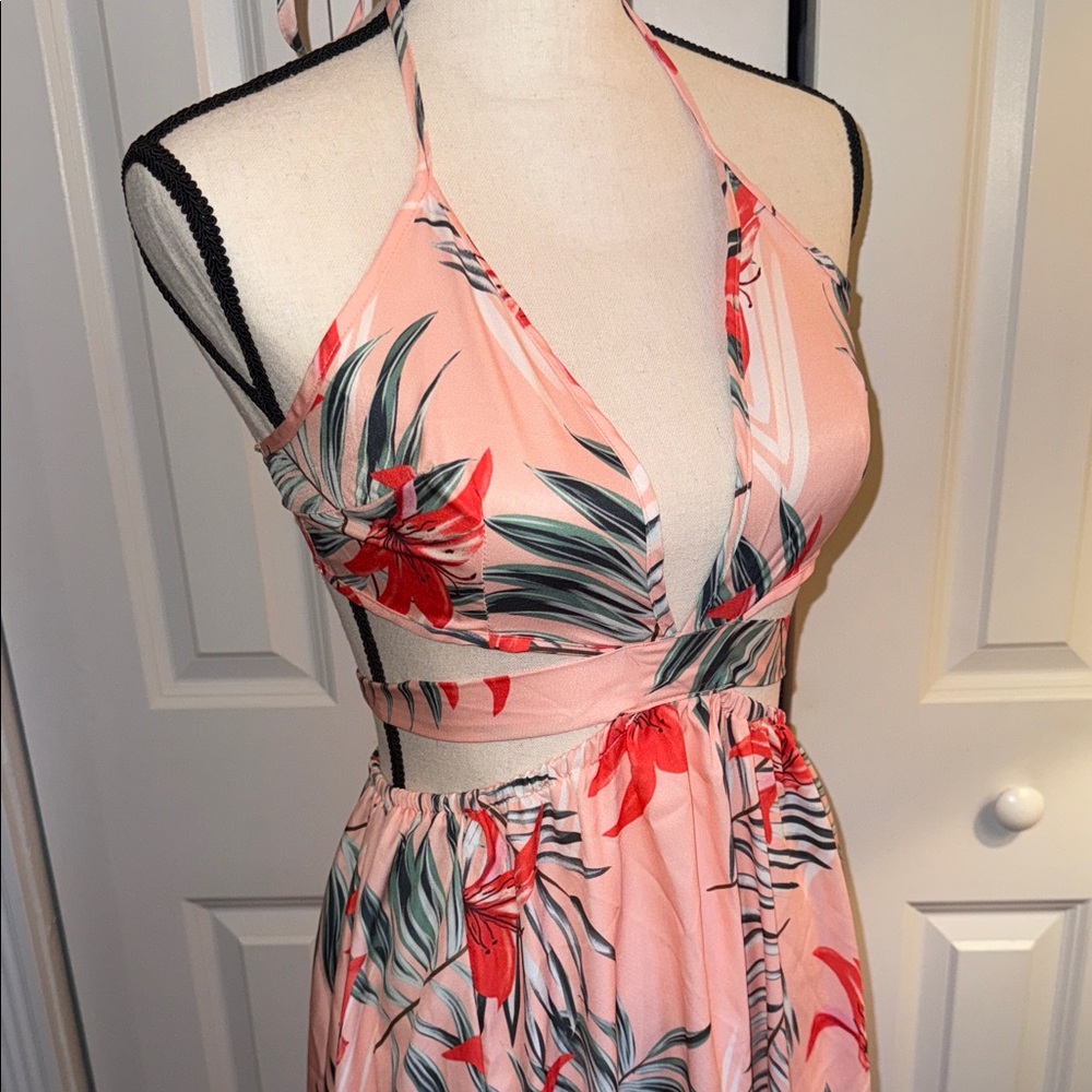 Tropical Halter Maxi Dress